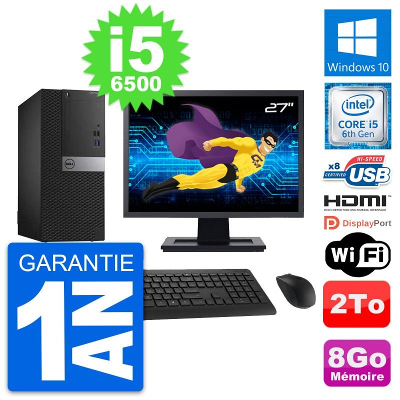 Dell OptiPlex 3040 Desktop Computer, 27" Screen, Intel Core i5-6500, 8GB RAM, 2TB HDD, Windows 10