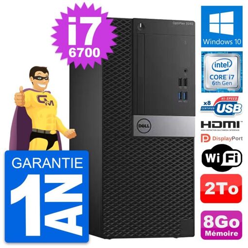 Ordinateur de bureau Dell OptiPlex 3040 - Processeur Intel i7-6700, 8 Go de RAM, 2 To HDD, HDMI
