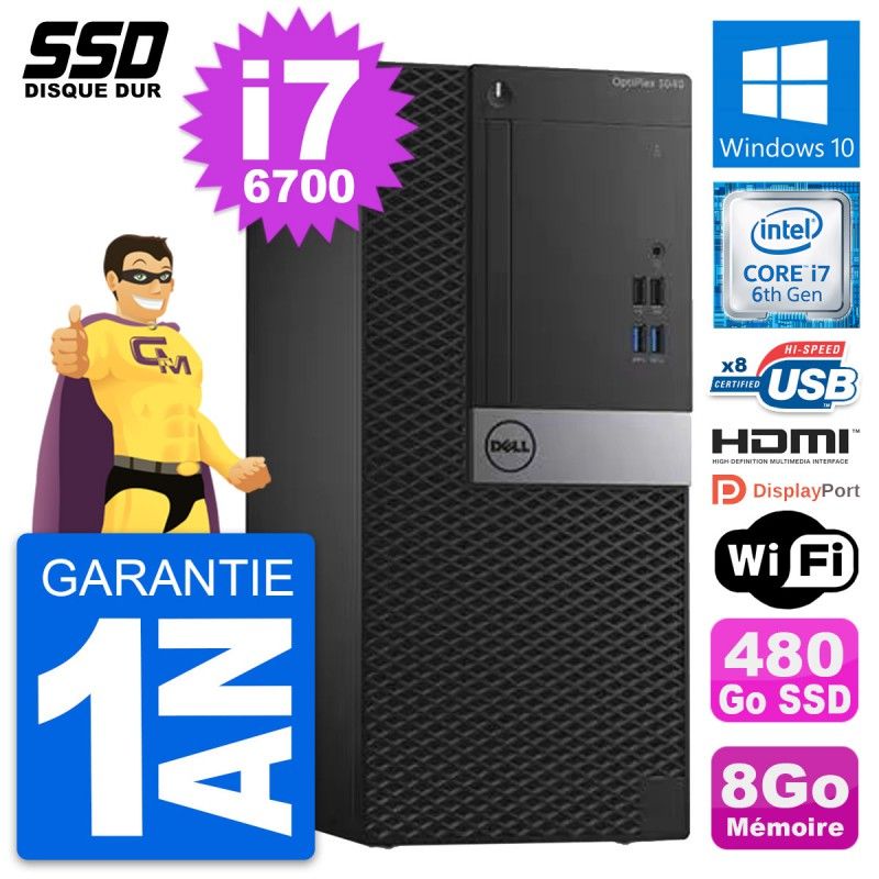 Dell OptiPlex 3040 Desktop PC - Intel i7-6700, 8GB RAM, 480GB SSD, HDMI, Windows 10, Wifi