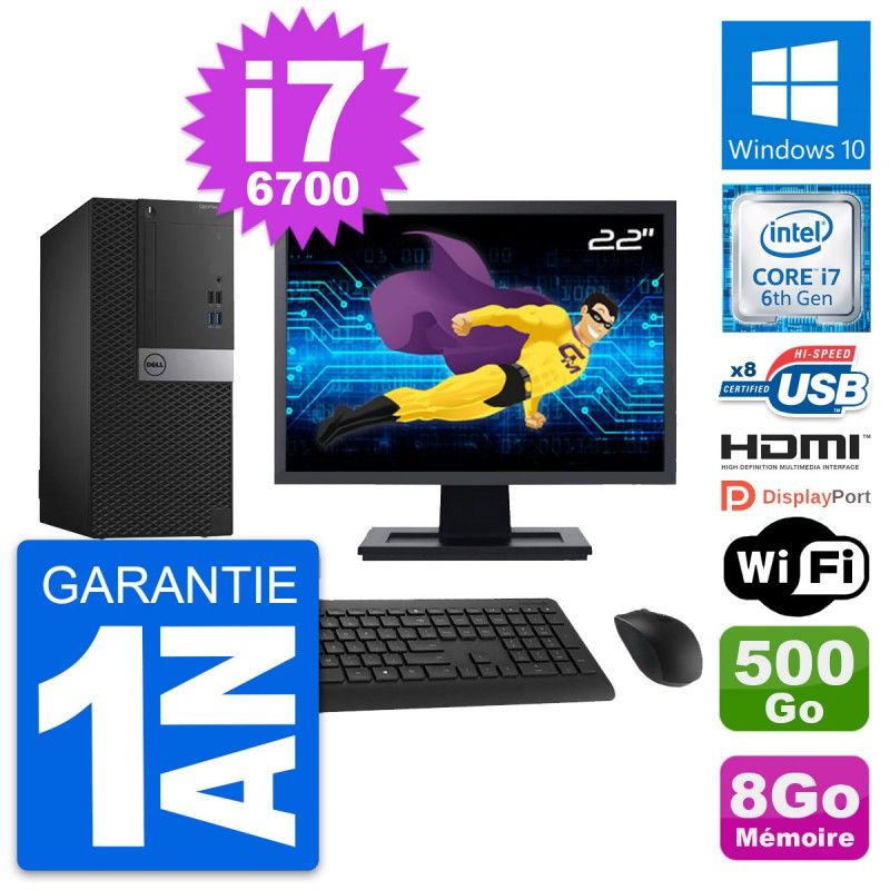 Dell OptiPlex 3040 Desktop PC - 22" Screen, i7-6700, 8GB RAM, 500GB Disk