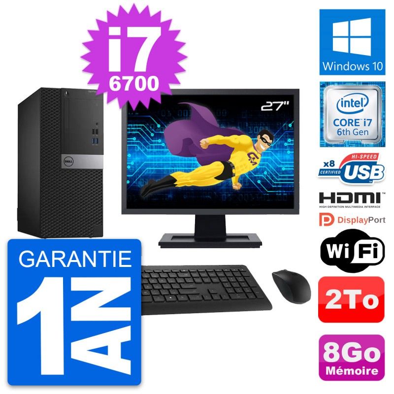 Dell OptiPlex 3040 Desktop PC - 27" Screen, Core i7-6700, 8GB RAM, 2TB HDD, HDMI