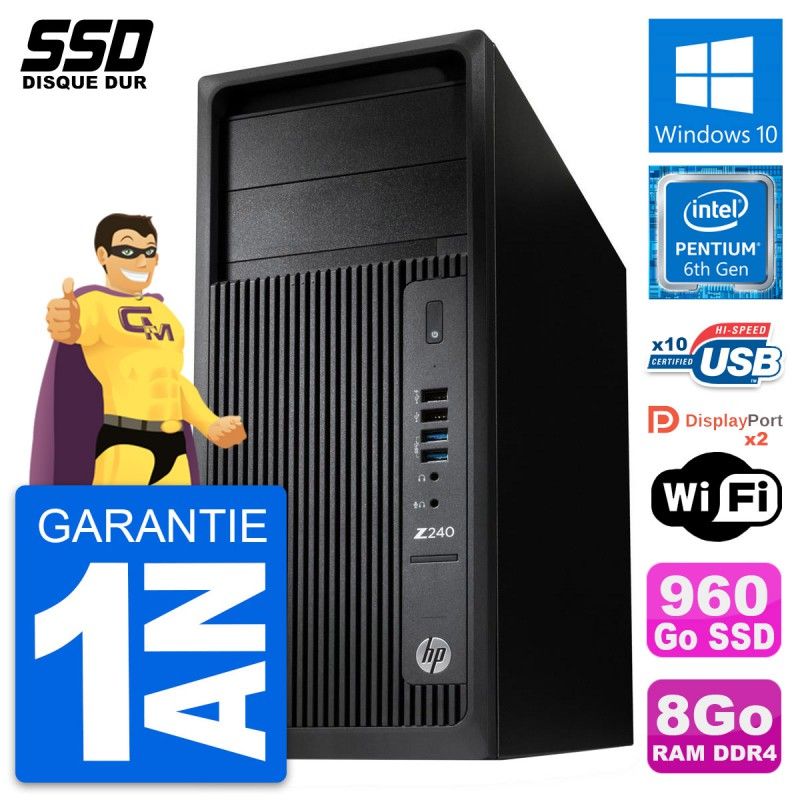 HP WorkStation Z240 MT - Pentium G4400, 8GB RAM, 960GB SSD, Windows 10, WiFi