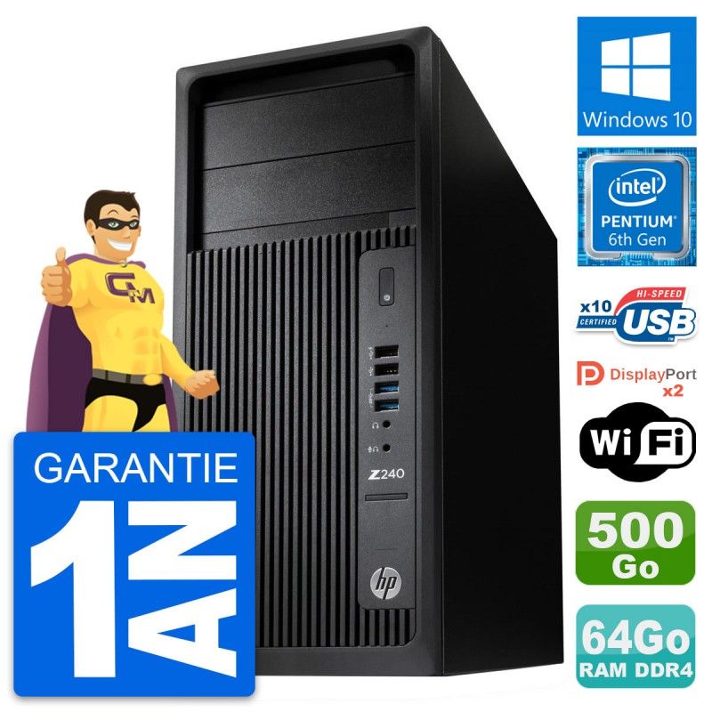 Estación de trabajo HP Z240 MT - Procesador Intel Core i5-7400, 64GB RAM, 500GB HDD, Windows 10, WiFi