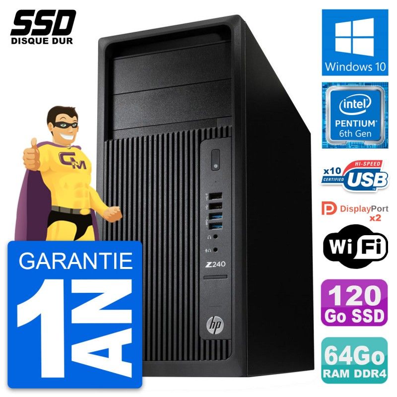 HP WorkStation Z240 MT - Intel Pentium G4400, 64GB RAM, 120GB SSD, Windows 10, WiFi