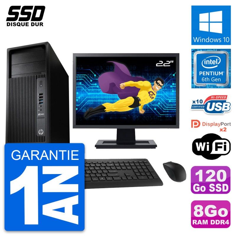 HP WorkStation Z240 MT - 22" Screen, Intel Pentium G4400, 8GB RAM, 120GB SSD, Windows 10, WiFi