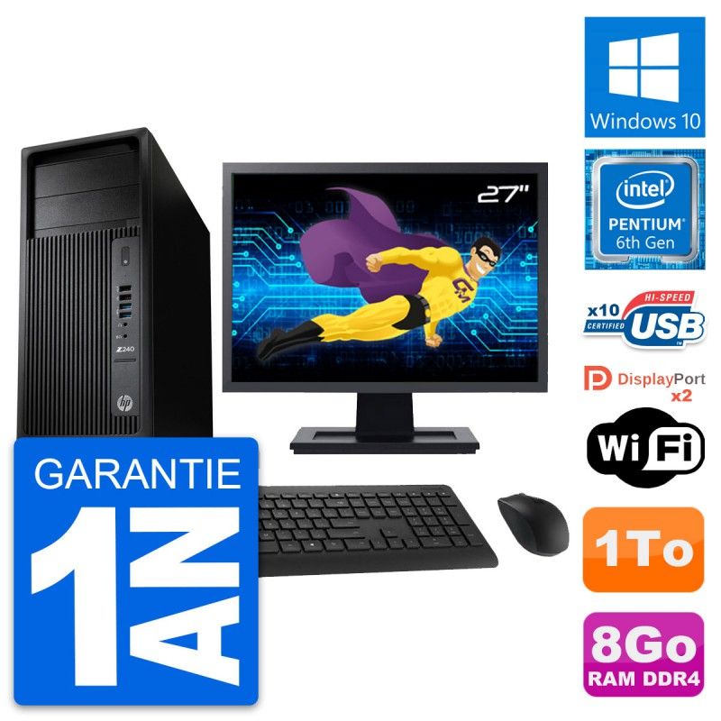 HP WorkStation Z240 Desktop PC - 27" Screen, Intel G4400, 8GB RAM, 1TB HDD, Windows 10, WiFi