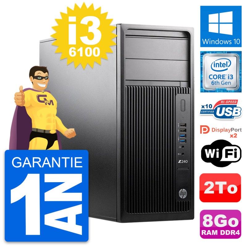 HP WorkStation Z240 MT - Intel i3-6100, 8GB RAM, 2TB HDD, Windows 10, WiFi