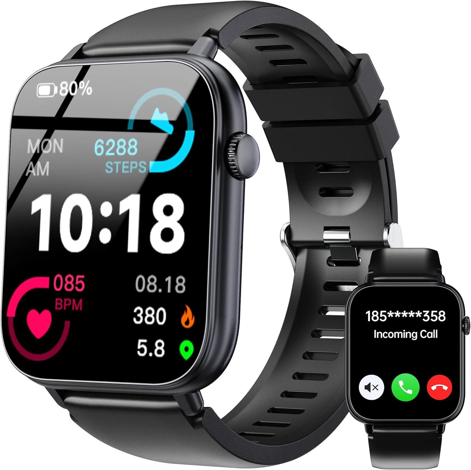 Reloj inteligente para hombres y mujeres VASVBDUYFG, pantalla táctil HD de 1,83 pulgadas con llamadas Bluetooth, más de 100 modos deportivos, monitoreo de frecuencia cardíaca y sueño, resistente al agua IP68