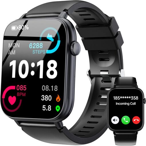 Montres connectées pour hommes et femmes VASVBDUYFG, écran tactile HD de 1,83 pouce avec appels Bluetooth, plus de 100 modes sportifs, suivi du rythme cardiaque et du sommeil, étanche IP68