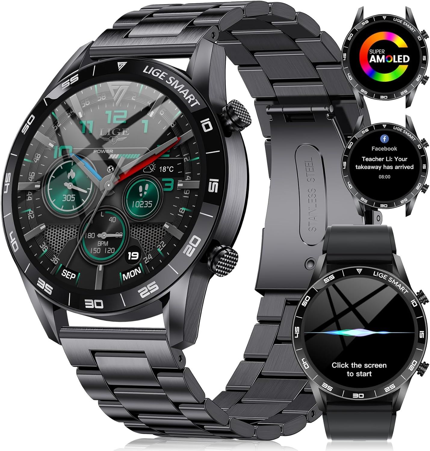 Connected Watch for Men with Bluetooth Calls & Voice Assistant, 109 Sports Modes, 400mAh, IP68 Waterproof Smartwatch for iOS/Android, 2 Straps