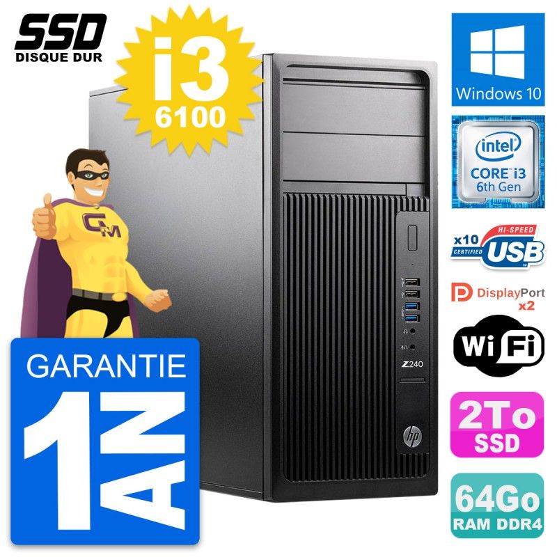 Estación de trabajo HP Z240 - Procesador Intel Core i3-6100, 64 GB de RAM, 2 TB SSD, Windows 10, WiFi