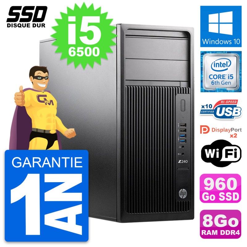 HP WorkStation Z240 MT - Intel i5-6500, 8GB RAM, 960GB SSD, Windows 10, WiFi