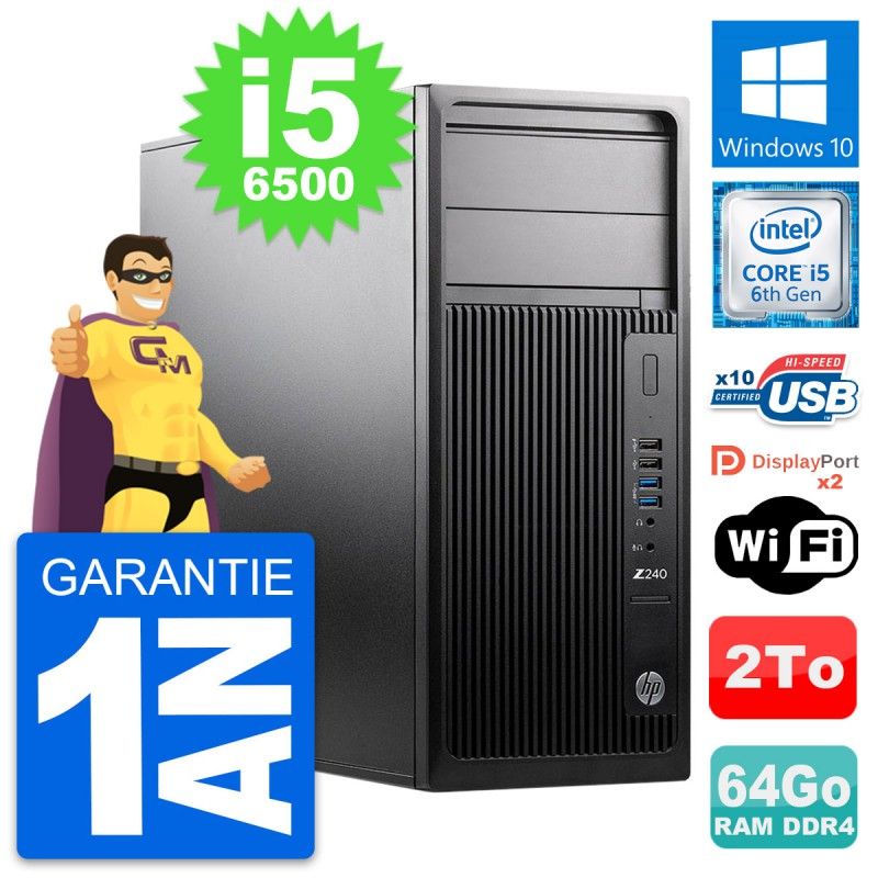 HP WorkStation Z240 MT - Intel Core i5-6500, 64GB RAM, 2TB HDD, Windows 10, WiFi