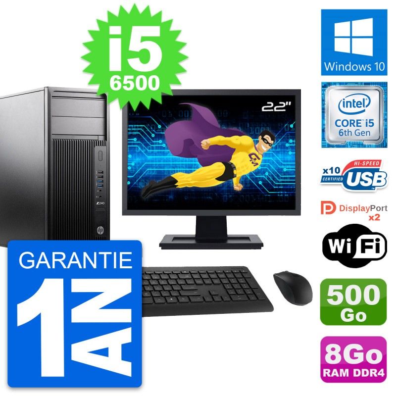 HP Z240 MT Desktop PC - 22" Screen, Intel i5-6500, 8GB RAM, 500GB HDD, Windows 10, WiFi