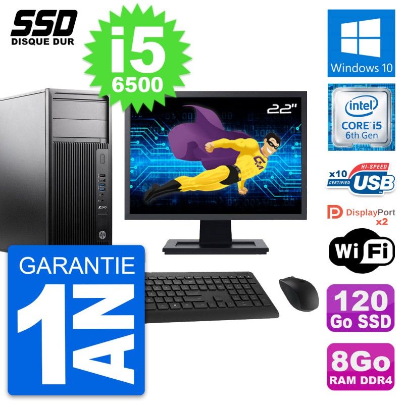 HP WorkStation Z240 Desktop PC - 22" Screen, i5-6500, 8GB RAM, 120GB SSD, Windows 10, Wifi