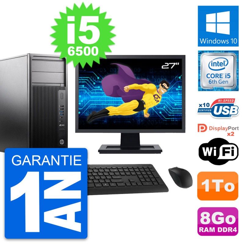 HP WorkStation Z240 Desktop Computer - 27" Screen, i5-6500, 8GB RAM, 1TB HDD, Windows 10, WiFi