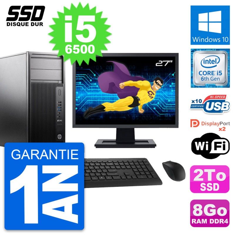 HP WorkStation Z240 MT - 27" Monitor, i5-6500, 8GB RAM, 2TB SSD, Windows 10, Wifi