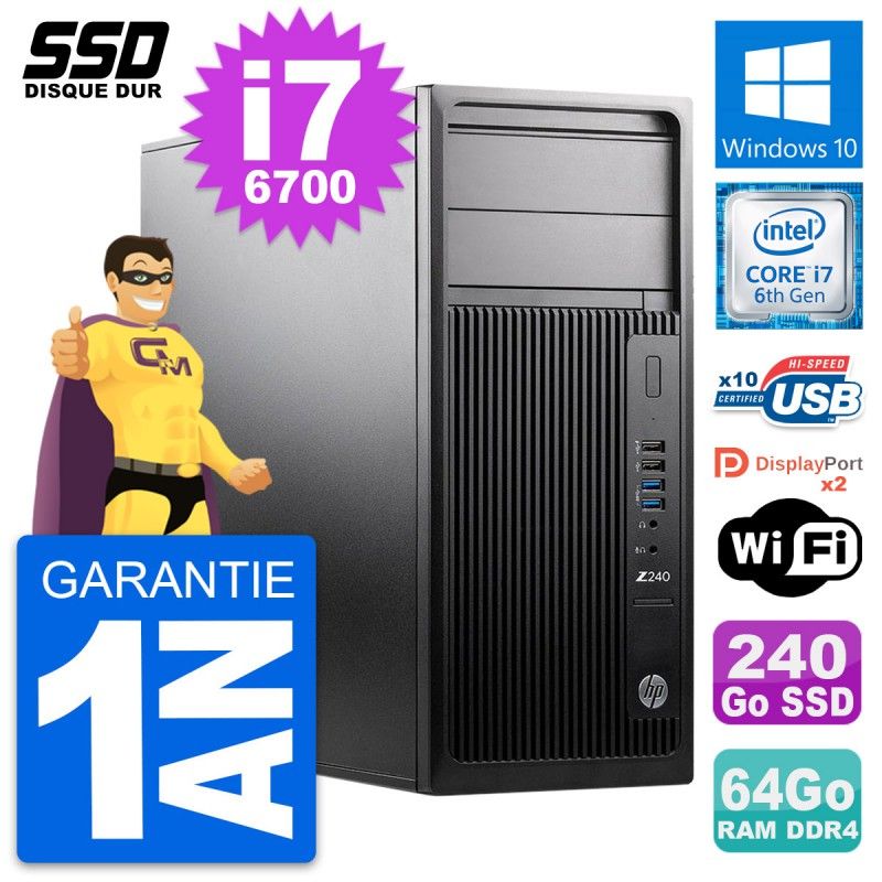 HP WorkStation Z240 MT - Intel i7-6700, 64GB RAM, 240GB SSD, Windows 10, WiFi