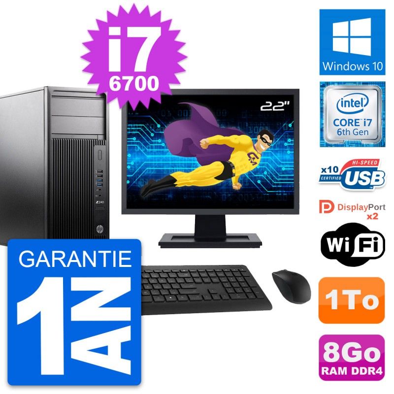 HP WorkStation Z240 Desktop PC - 22" Screen, i7-6700, 8GB RAM, 1TB HDD, Windows 10, Wifi