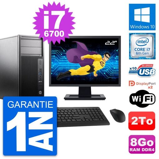 HP WorkStation Z240 - PC de escritorio con pantalla de 22', i7-6700, 8GB RAM, 2TB HDD, Windows 10, WiFi