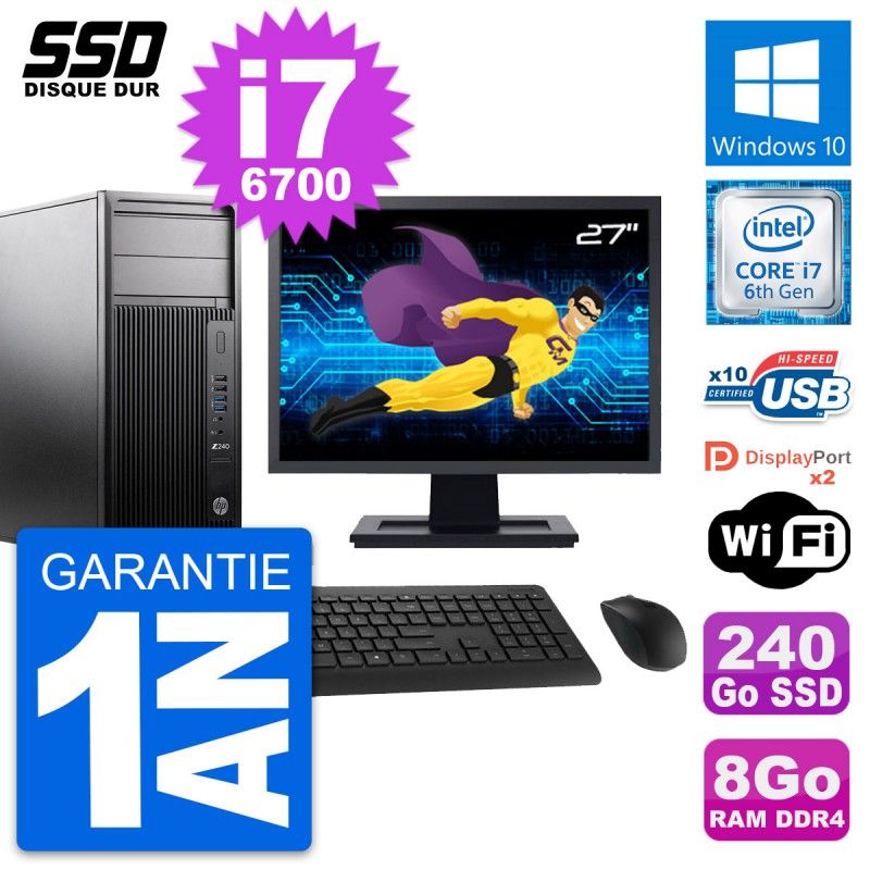 HP Z240 WorkStation Computer - 27" Screen, Intel Core i7-6700, 8GB RAM, 240GB SSD, Windows 10, WiFi