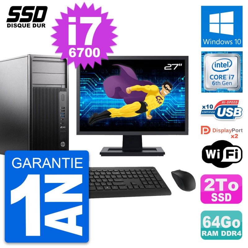 HP WorkStation Z240 Desktop PC - 27" Screen, i7-6700, 64GB RAM, 2TB SSD, Windows 10, WiFi