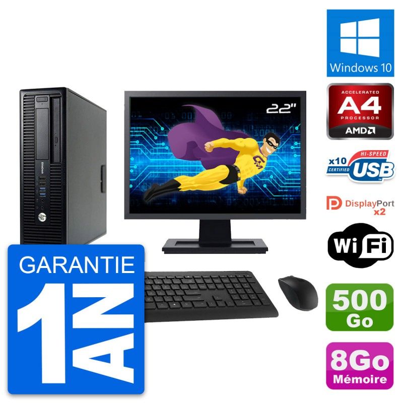 HP EliteDesk 705 G1 SFF Desktop Computer, 22" Screen, AMD A4 PRO-7300B, 8GB RAM, 500GB HDD