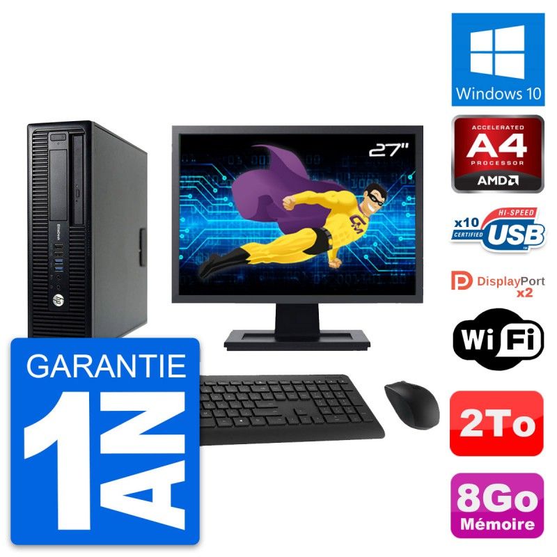 HP EliteDesk 705 G1 SFF PC - 27" Screen, AMD A4 Pro-7300B, 8GB RAM, 2TB HDD, Windows 10, WiFi
