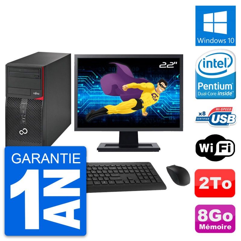 Fujitsu P520 22-Inch PC Tower - Intel Pentium G3220, 8GB RAM, 2TB HDD, Windows 10, WiFi