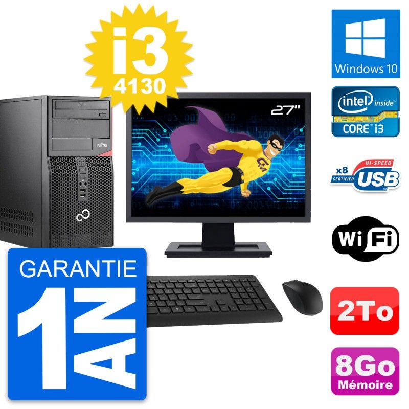 Fujitsu P520 27-inch PC Tower - Intel i3-4130, 8GB RAM, 2TB HDD, Windows 10, WiFi