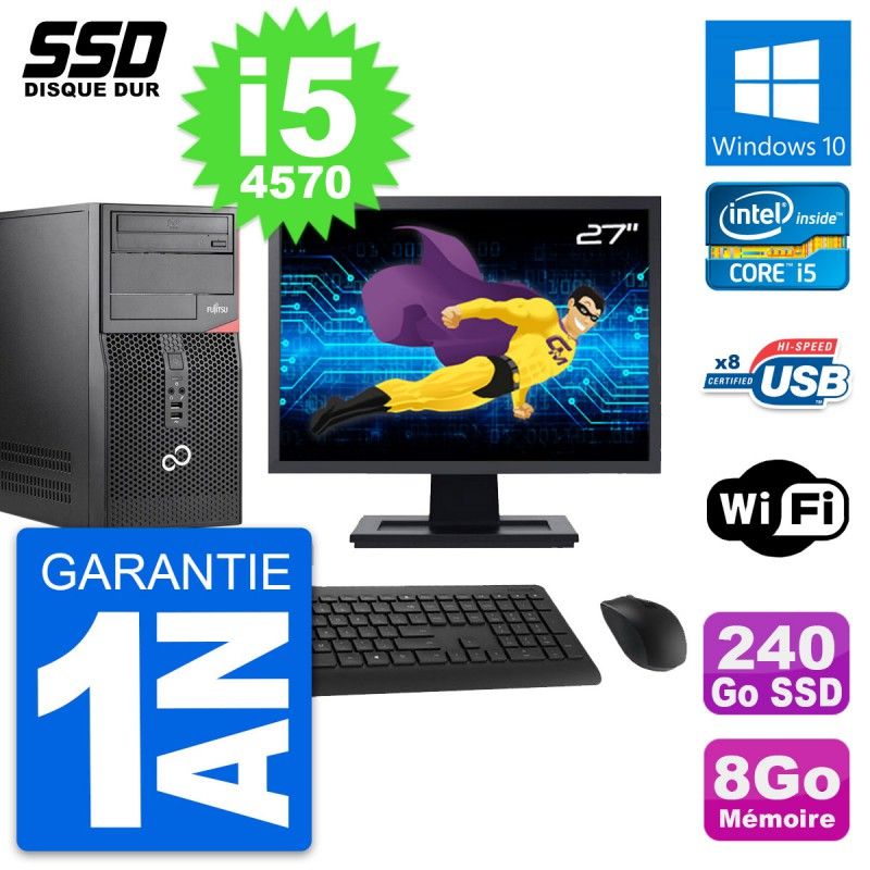 Fujitsu P520 27-Inch PC Tower - Intel i5, 8GB RAM, 240GB SSD, Windows 10, WiFi