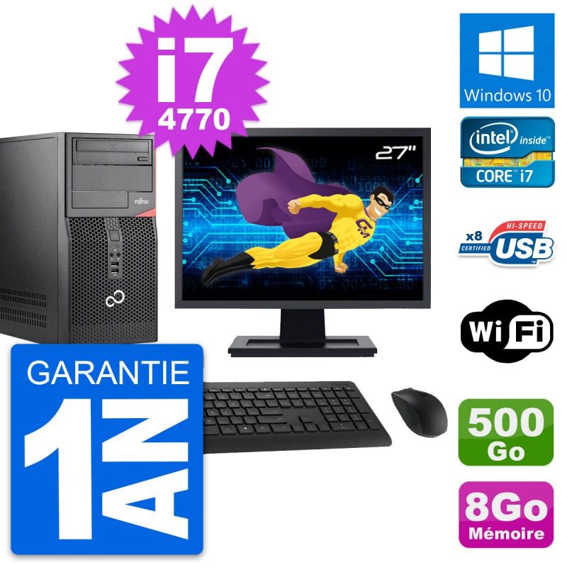 Fujitsu P520 27-inch Core i7-4770 8GB RAM 500GB HDD Windows 10 PC Tower