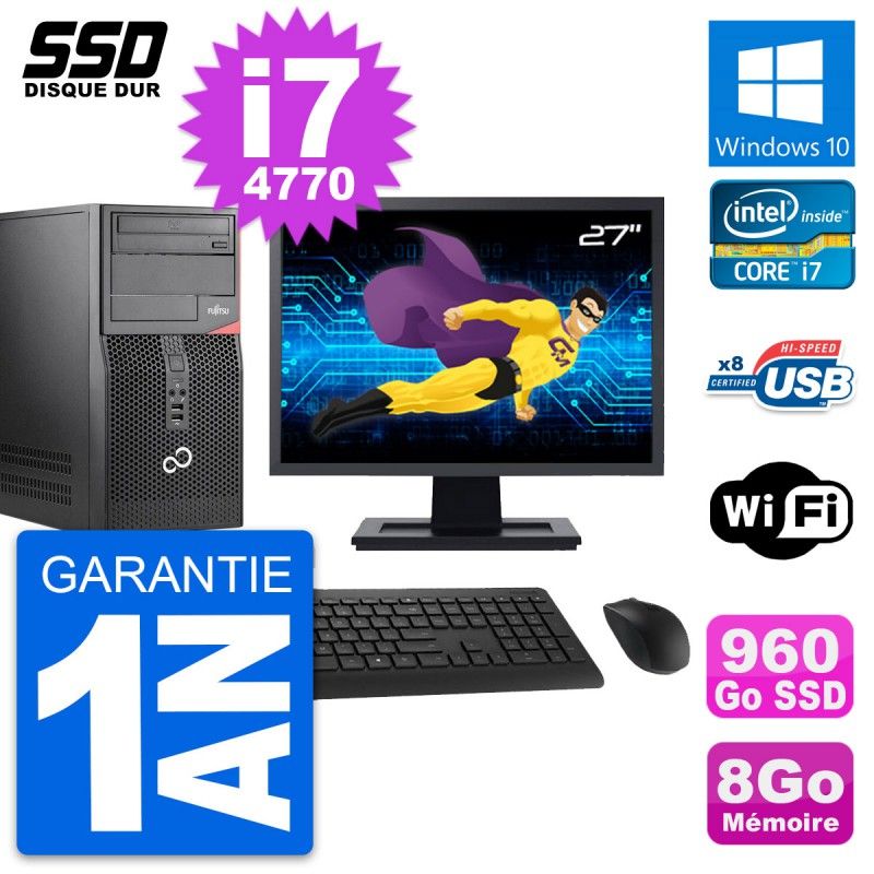 Fujitsu P520 Tour PC - 27" Screen, Intel i7-4770, 8GB RAM, 960GB SSD, Windows 10, WiFi