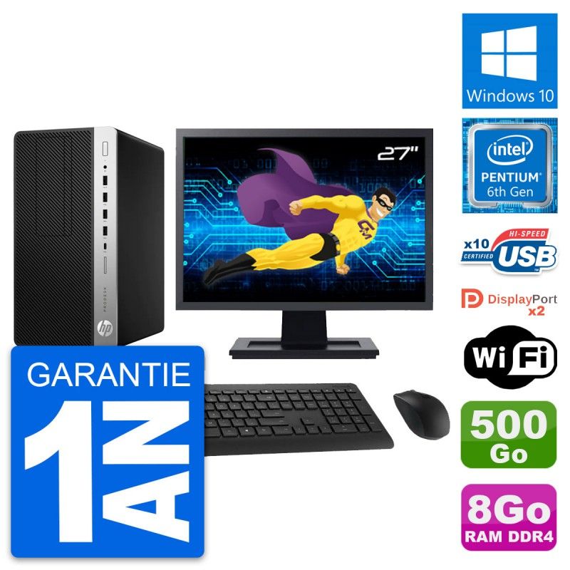 HP ProDesk 600 G3 Desktop PC - 27" Display, Intel Pentium G4400, 8GB RAM, 500GB HDD, Windows 10, WiFi