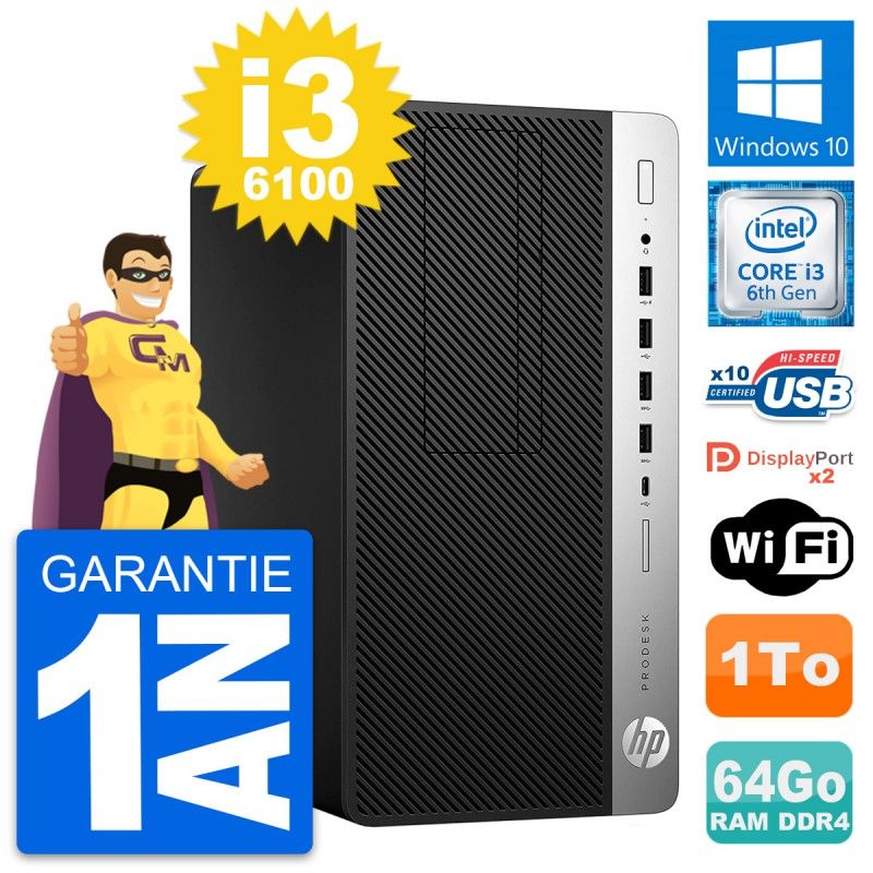 HP ProDesk 600 G3 Desktop PC - Intel Core i3-6100, 64GB RAM, 1TB Storage, Windows 10