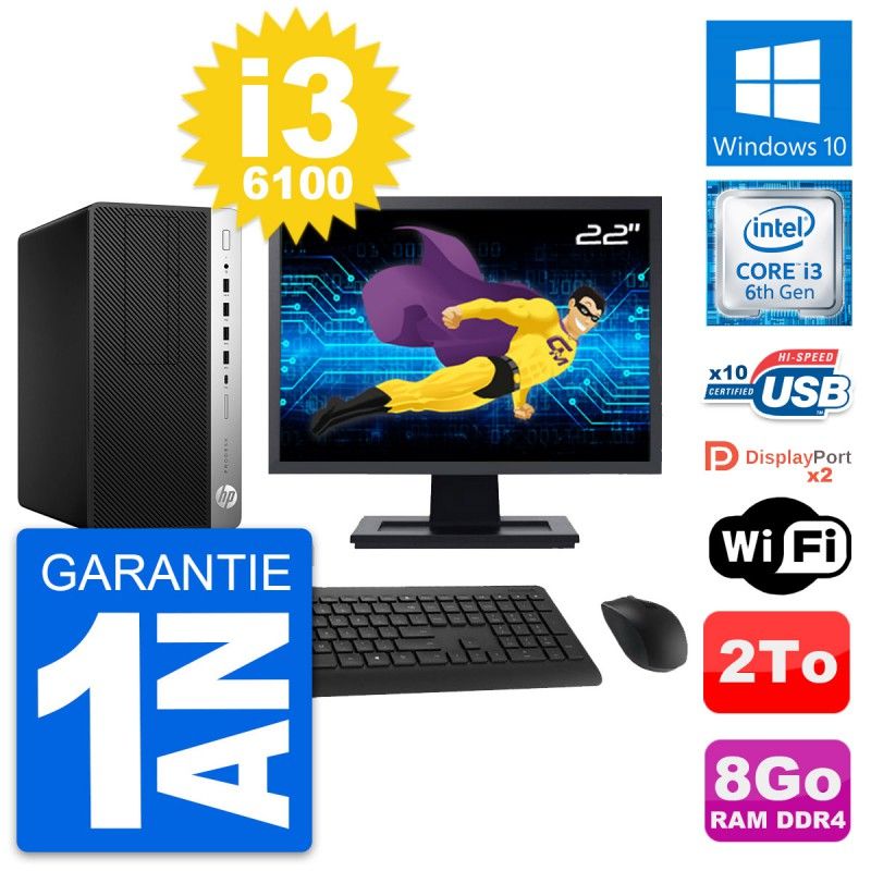 HP ProDesk 600 G3 Desktop Computer, 22" Screen, i3-6100, 8GB RAM, 2TB HDD, Windows 10, WiFi