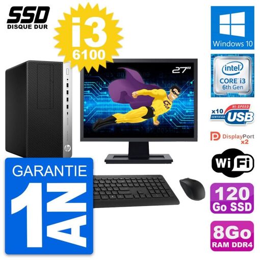 Computadora de escritorio HP ProDesk 600 G3 MT, pantalla de 27'', i3-6100, 8 GB RAM, 120 GB SSD, Windows 10, Wifi