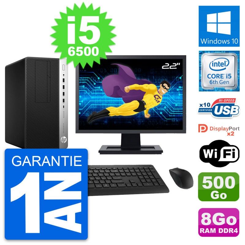 HP ProDesk 600 G3 Desktop PC - 22" Screen, i5-6500, 8GB RAM, 500GB Hard Drive, Windows 10, WiFi