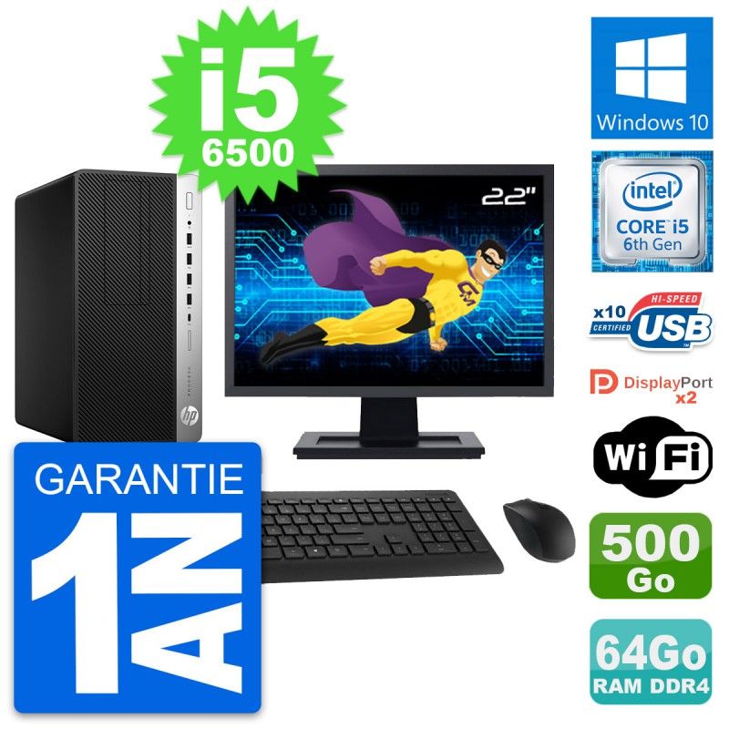HP ProDesk 600 G3 22" Screen Intel i5-6500 64GB RAM 500GB HDD Windows 10 WiFi