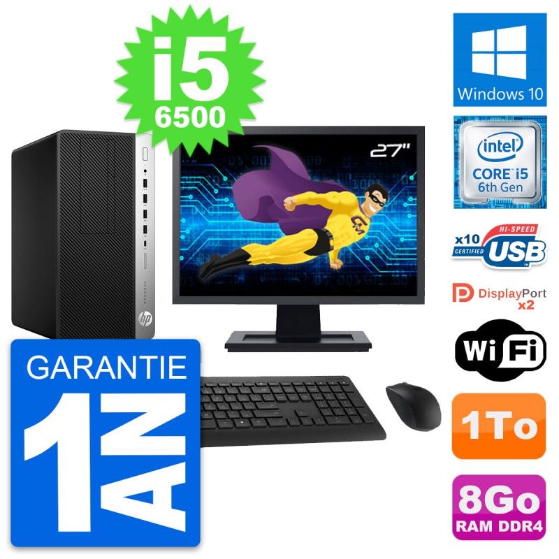 HP ProDesk 600 G3 Desktop PC - 27" Display, i5-6500, 8GB RAM, 1TB HDD, Windows 10, WiFi