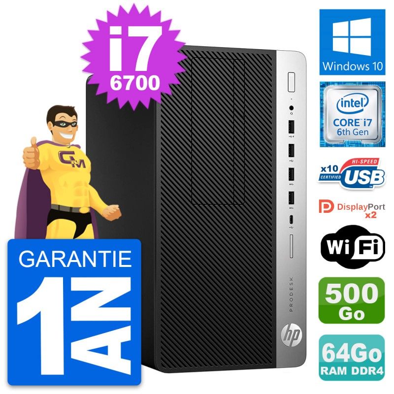 HP ProDesk 600 G3 MT - Intel Core i7-6700, 64GB RAM, 500GB HDD, Windows 10