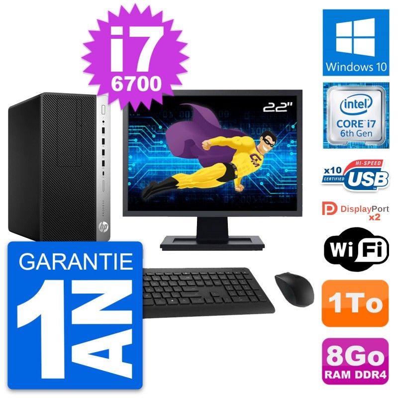 HP ProDesk 600 G3 22-inch i7-6700 8GB RAM 1TB HDD Windows 10 WiFi PC