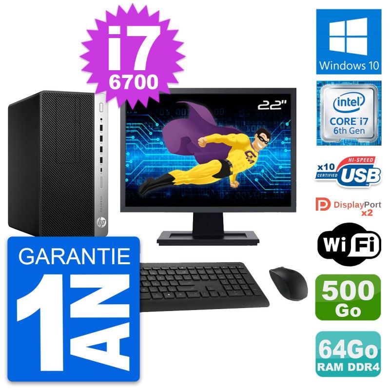 HP ProDesk 600 G3 22-inch Display, Intel i7-6700, 64GB RAM, 500GB HDD, Windows 10, WiFi