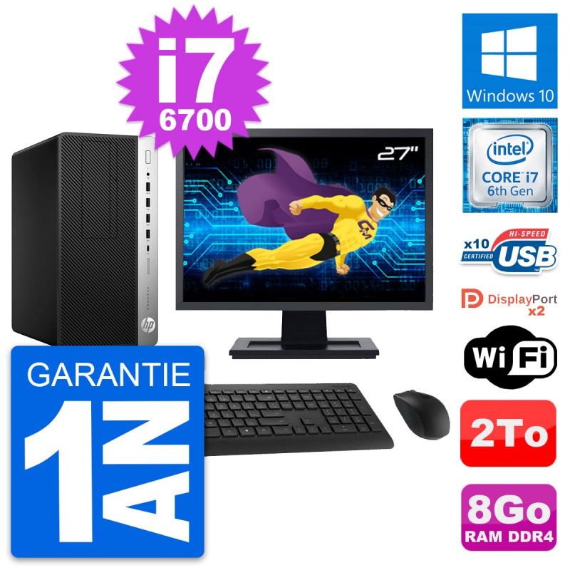 HP ProDesk 600 G3 Desktop PC - 27" Display, i7-6700, 8GB RAM, 2TB Storage, Windows 10, WiFi