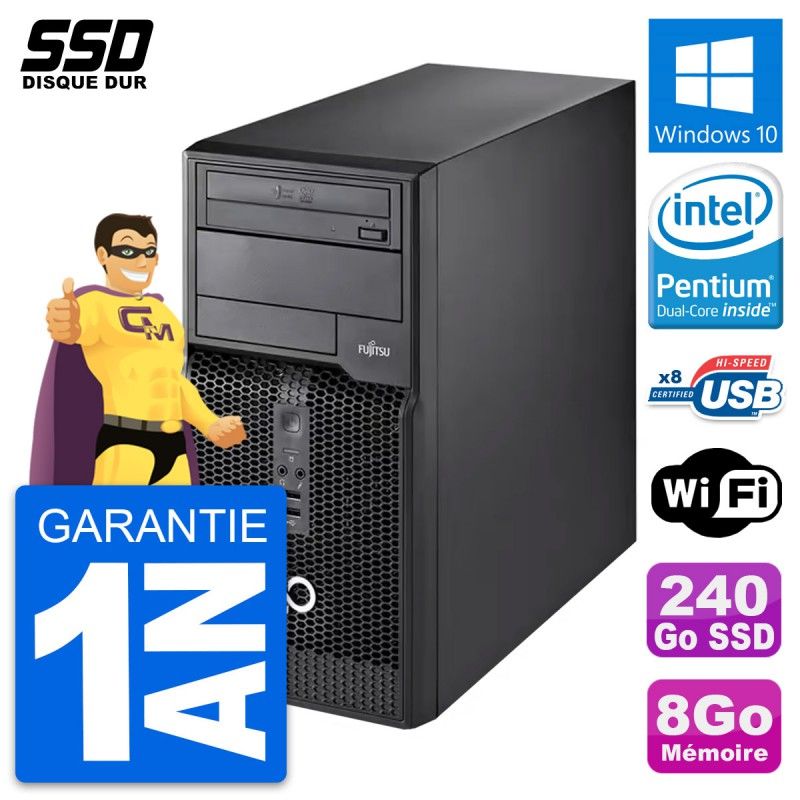 Computadora de escritorio Fujitsu Esprimo P510 MT - Procesador Intel Pentium G2020, 8GB de RAM, 240GB SSD, Windows 10, WiFi