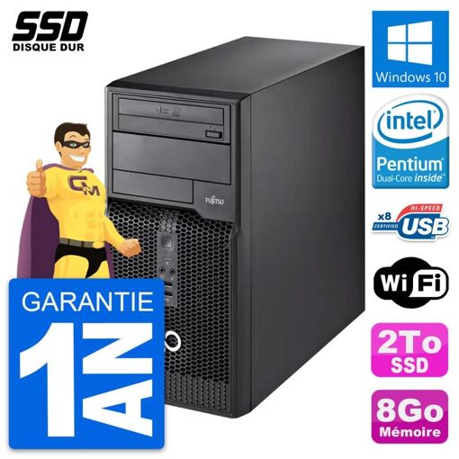 Ordinateur de bureau Fujitsu Esprimo P510 - Processeur Intel Pentium G2020, 8 Go de RAM, 2 To SSD, Windows 10, WiFi