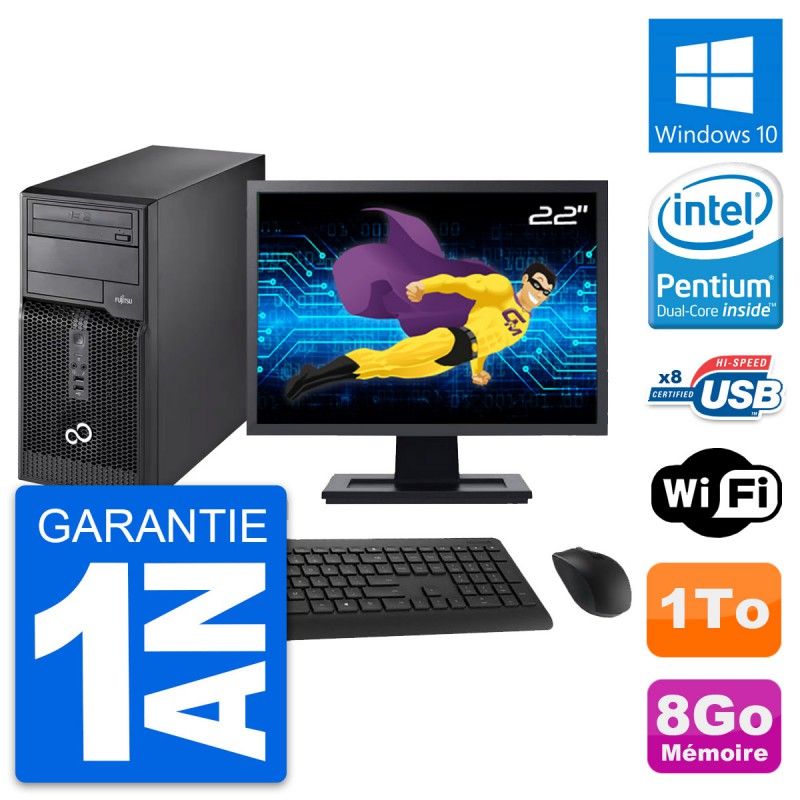 Fujitsu P510 MT Desktop PC - 22" Screen, Intel Pentium G2020, 8GB RAM, 1TB HDD, Windows 10, WiFi