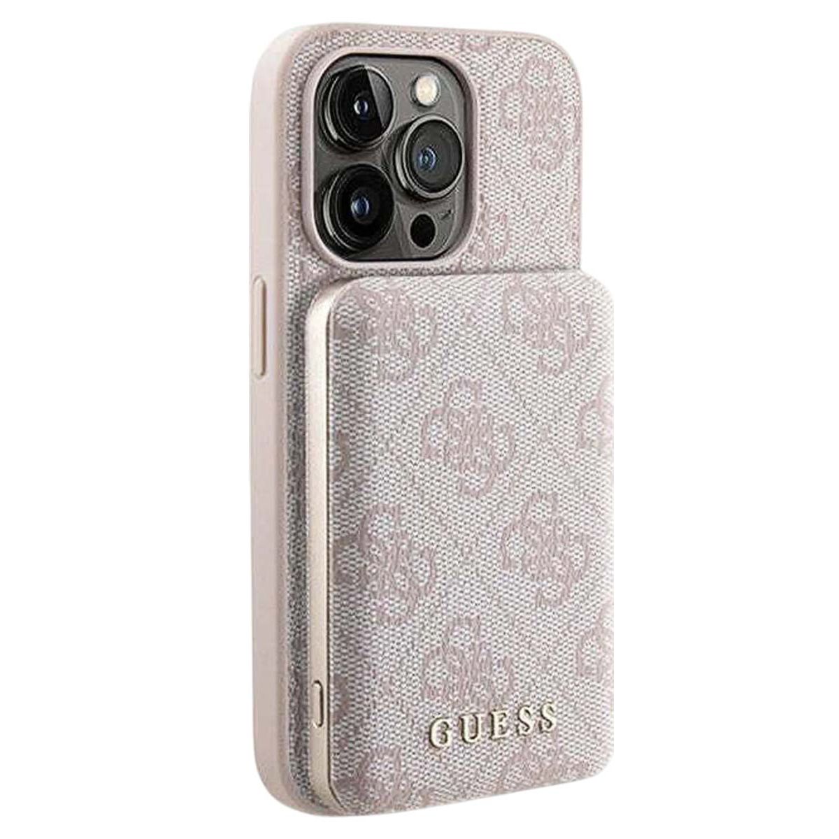 Fundas y cargador portátil GUESS para iPhone 14 Pro MagSafe de 5000 mAh - Rosa