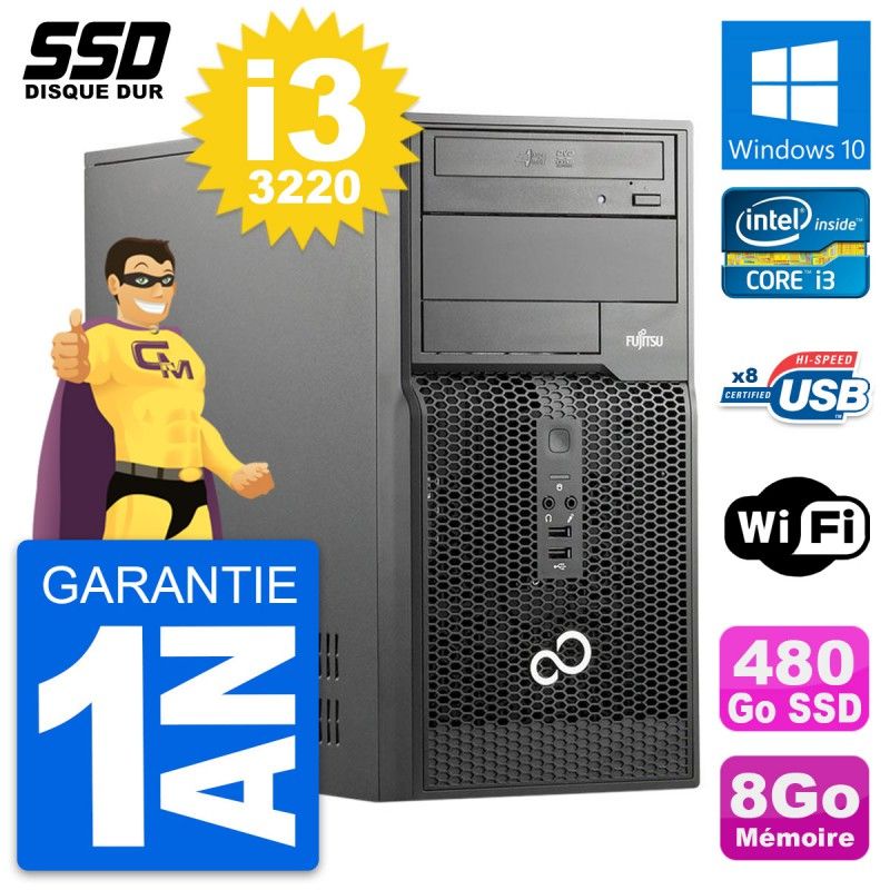 Fujitsu Esprimo P510 MT Desktop Computer - Intel Core i3-3220, 8GB RAM, 480GB SSD, Windows 10, WiFi