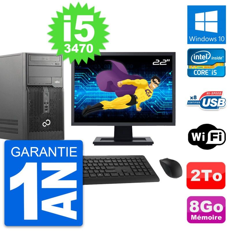 Fujitsu P510 22-inch PC Tower - Intel i5-3470, 8GB RAM, 2TB HDD, Windows 10, WiFi